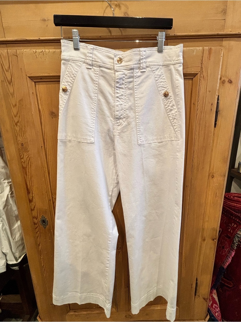 Vilagallo Cream Wide Straight-Leg Cotton Pants